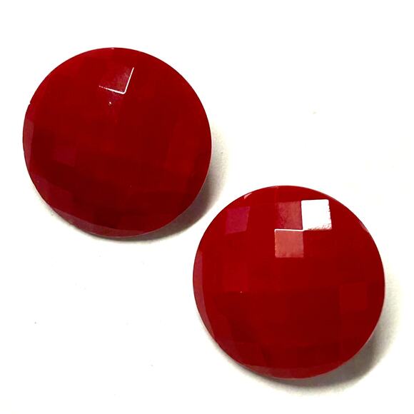 Vintage Faceted Plastic Button Clip On Earrings Made in Western Germany - Picture 1 of 4